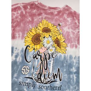 Simply Southern Carpe Diem Sunflower‎ Tie Dye Long Sleeve Shirt Top Youth Size L
